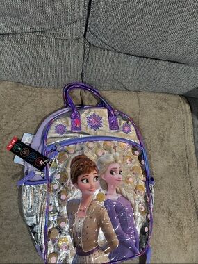 Disney Frozen Girls Lavender & Silver Backpack with Anna & Elsa